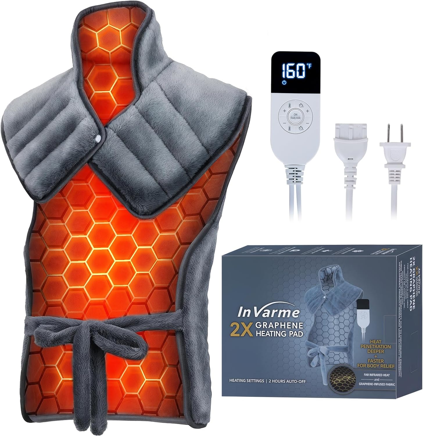 Neck-Back Far Infrared Heating Pad: 2X Graphene and Luxury Plush Electric Heating Pad for Neck Shoulders Back – 3X Deeper Pain Relief for Mom Dad in Full Body – 24” X 37” 3H Auto Off