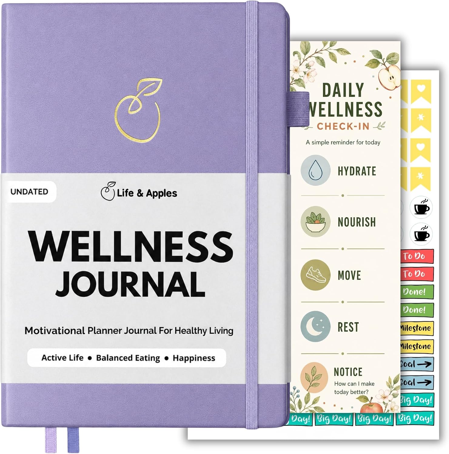 Life & Apples Wellness Journal, Food Diary & Fitness Planner, Lavender | Food Journal and Workout Journal for Women & Men to Track Meals, Fitness, Habits, Gratitude and Weight Loss Goals, Undated