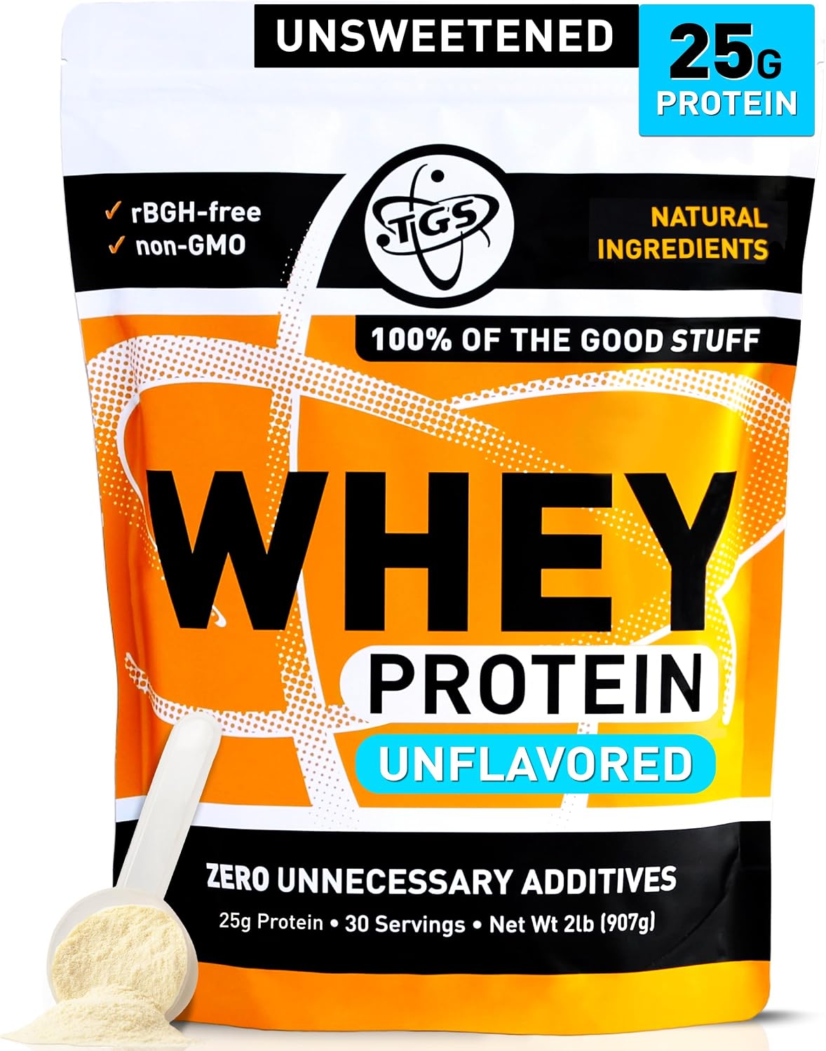 TGS Nutrition Whey Protein Powder Unflavored, Unsweetened – No Artificial Ingredients for Men & Women – 2lb Soy-Free, No Gluten, Keto Friendly – Post Workout Muscle Recovery