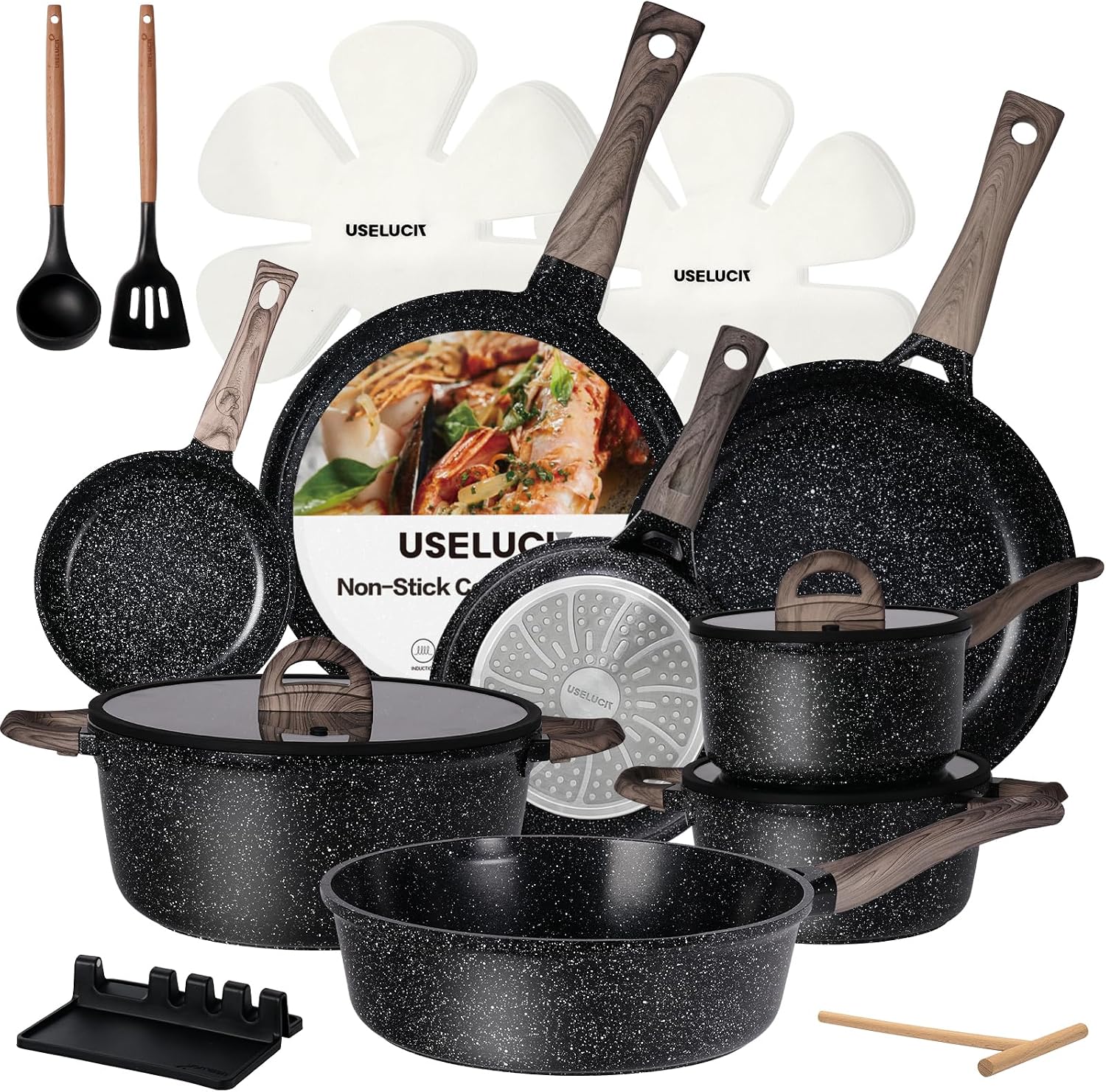 USELUCK 22-Piece Ceramic Cookware Set, Nonstick Pots and Pans Set