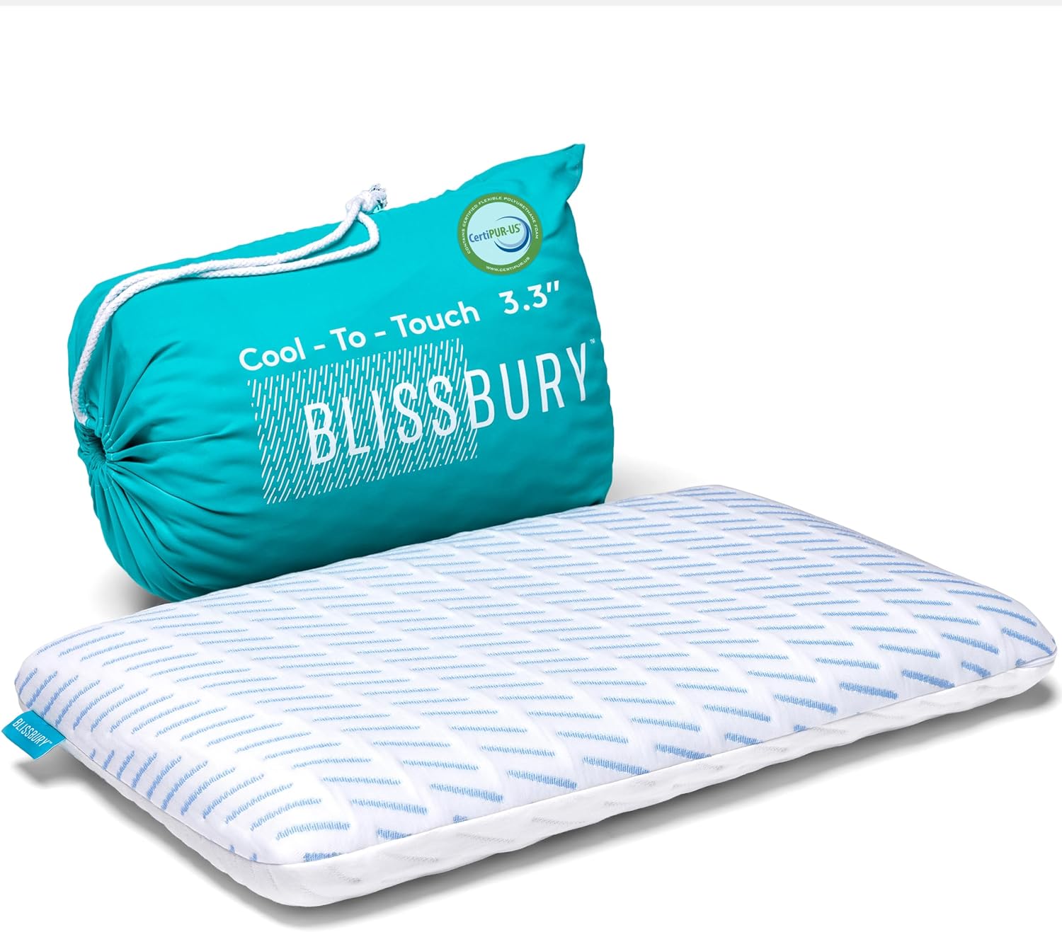 BLISSBURY Cooling Stomach Sleeper Pillow, Low Loft Memory Foam, 3.3 Inch