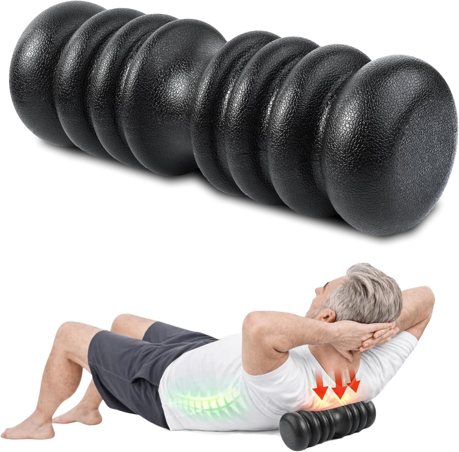 Back Pain Relief Roller – Deep Tissue Spine Roller for Lower Back, Firm Muscle Recovery & Fascia Release Tool, Posture Support & Home Stretching Device