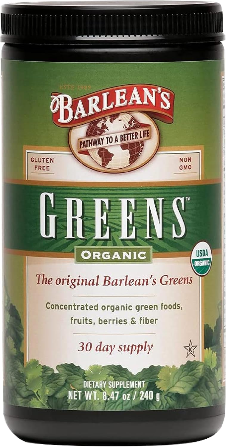 Barlean’s Organic Greens Powder, Superfood Drink Mix, Probiotic, 8.47oz | Fruits, vegetables & greens blend, Probiotics, Fiber, Non-GMO, Vegan, Gluten-free, Daily green superfood drink mix