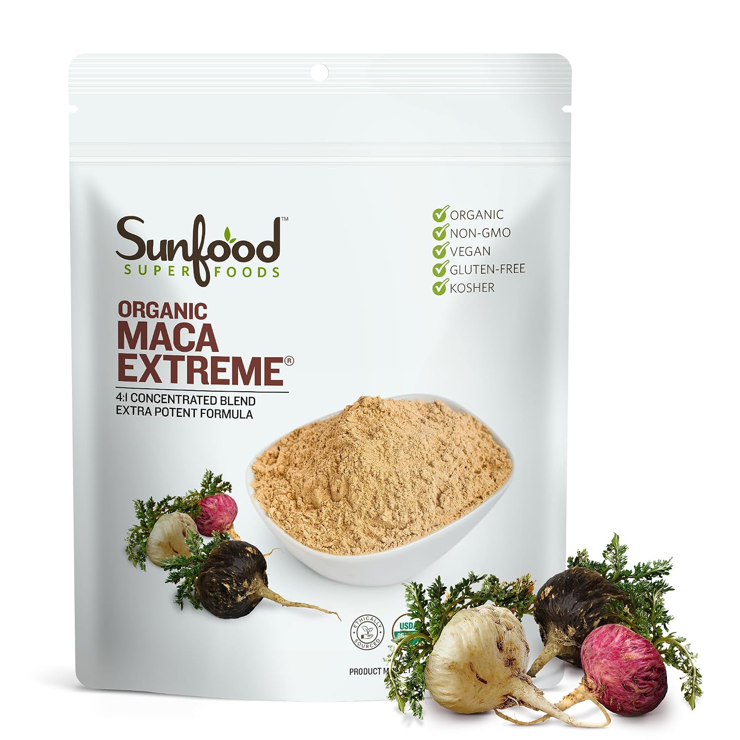 Sunfood Organic Maca Extreme – Maca Root Powder, Maca Powder Organic, Maca Supplement for Men & Women with Adaptogens, Peruvian, Raw, Vegan, Premium Maca Powder – 8 Oz Bag