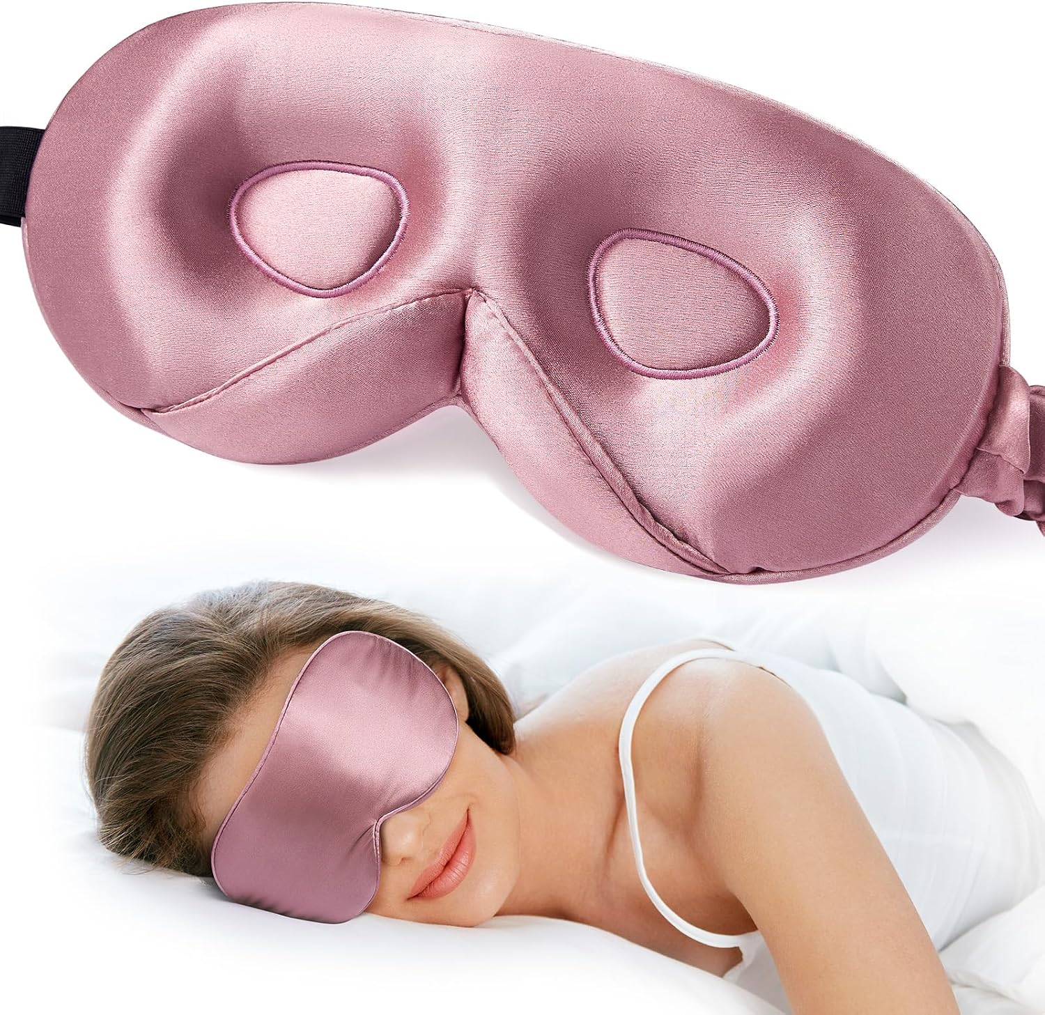LitBear 100% 22 Momme Mulberry Silk Sleep Mask – 3D Contoured, Bean Pink
