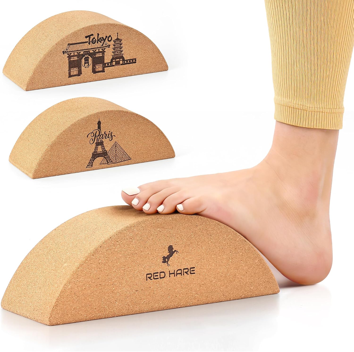 Cork Yoga Blocks, Half Moon Cork Foot & Calf Stretcher for Plantar Fasciitis Relief, Ankle & Foot Mobility Trainer, Pilates Yoga Balance Block for Stability, Stretching & Recovery