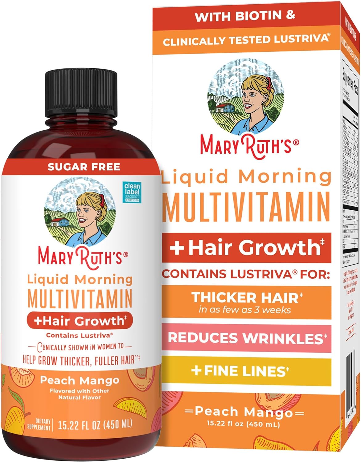 MARYRUTH’S Liquid Multivitamin + Hair Growth, Clinically Thicker Hair, 15oz | Clinically Tested in Women for Thicker Hair & Facial Wrinkles, Biotin 10000mcg, Lustriva Hair Growth Supplements, Skin Care