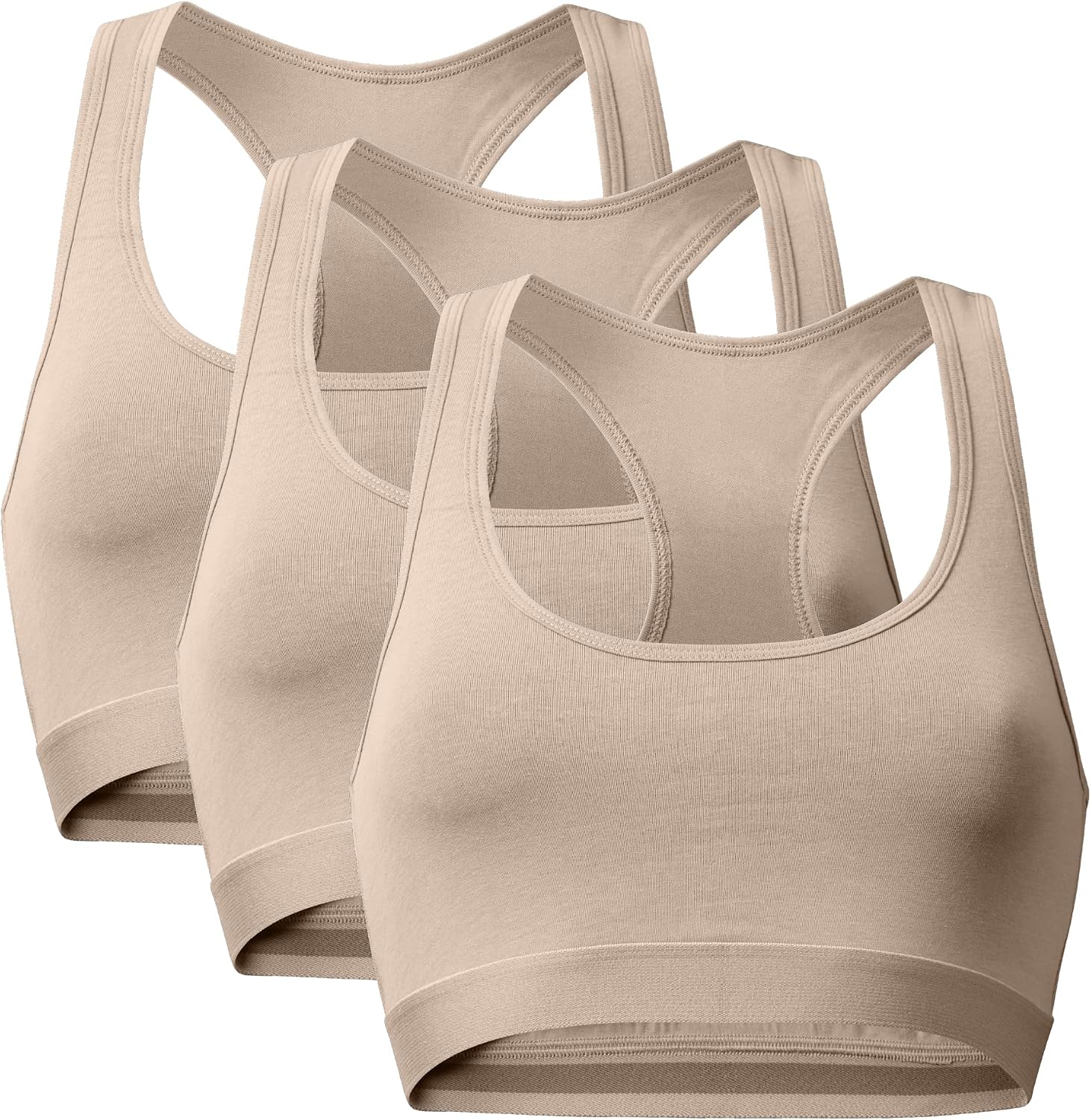DANISH ENDURANCE Organic Cotton Bralette for Women, Wireless, 3-Pack | Organic Cotton Bralette, Wireless with Light Support & Racerback Design for Everyday Wear & Light Workouts