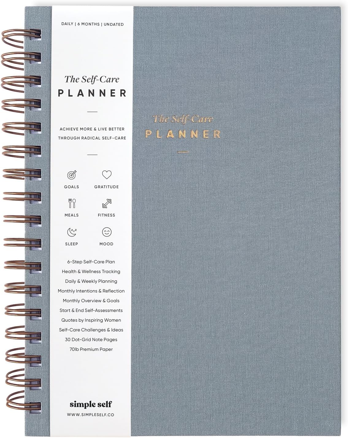 The Self-Care Planner by Simple Self – Undated 6 Month Life Planner – Daily, Monthly, Weekly – Focus on Wellness, Productivity, Achieving Goals, and Happiness (Moon, Daily Edition: 6 Months)