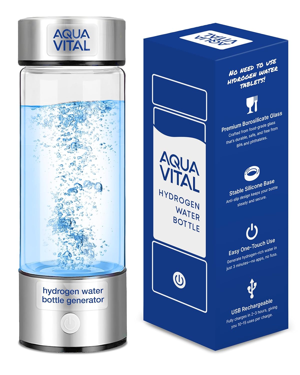 Aqua Vital Hydrogen Water Bottle 2026 Generator 16 oz SPE PEM Ionized H2