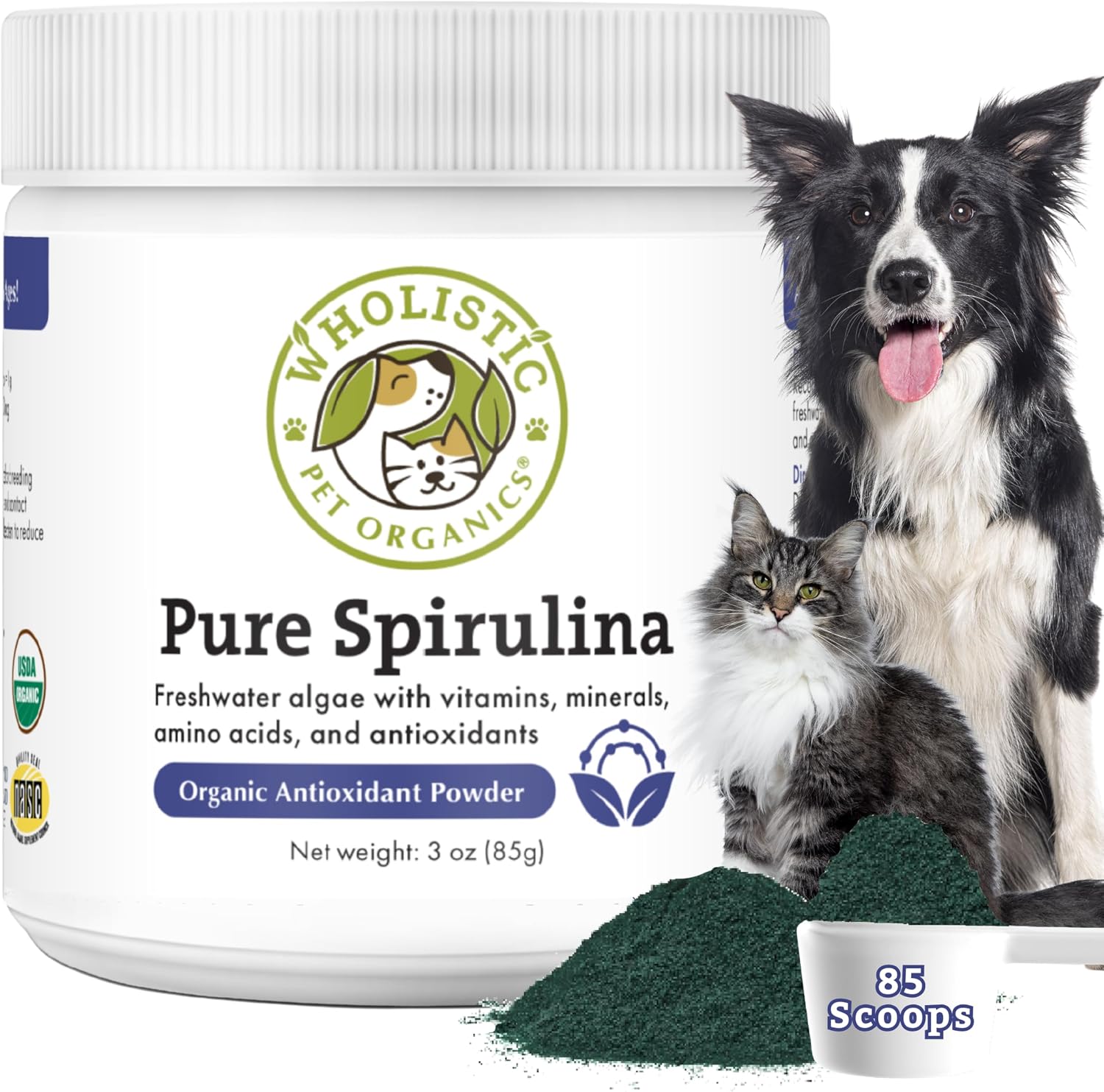 Organic Spirulina Powder for Dogs and Cats, 85 Scoops