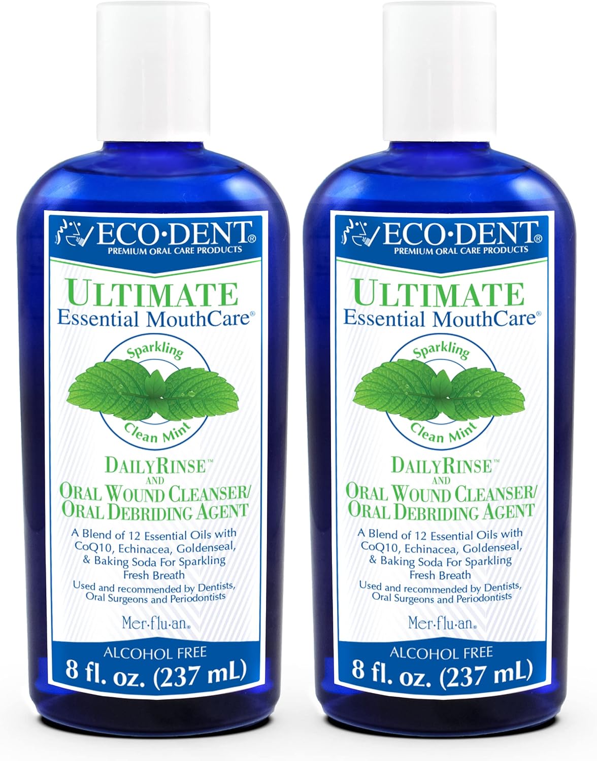 Eco-Dent Alcohol-Free Mouthwash, Mint – Ultimate Essential MouthCare, Oral Care Mouth Wash for Adults, Baking Soda Mouth Rinse with CoQ10/Herbs/Essential Oils, 8 Fl Oz (Pack of 2)