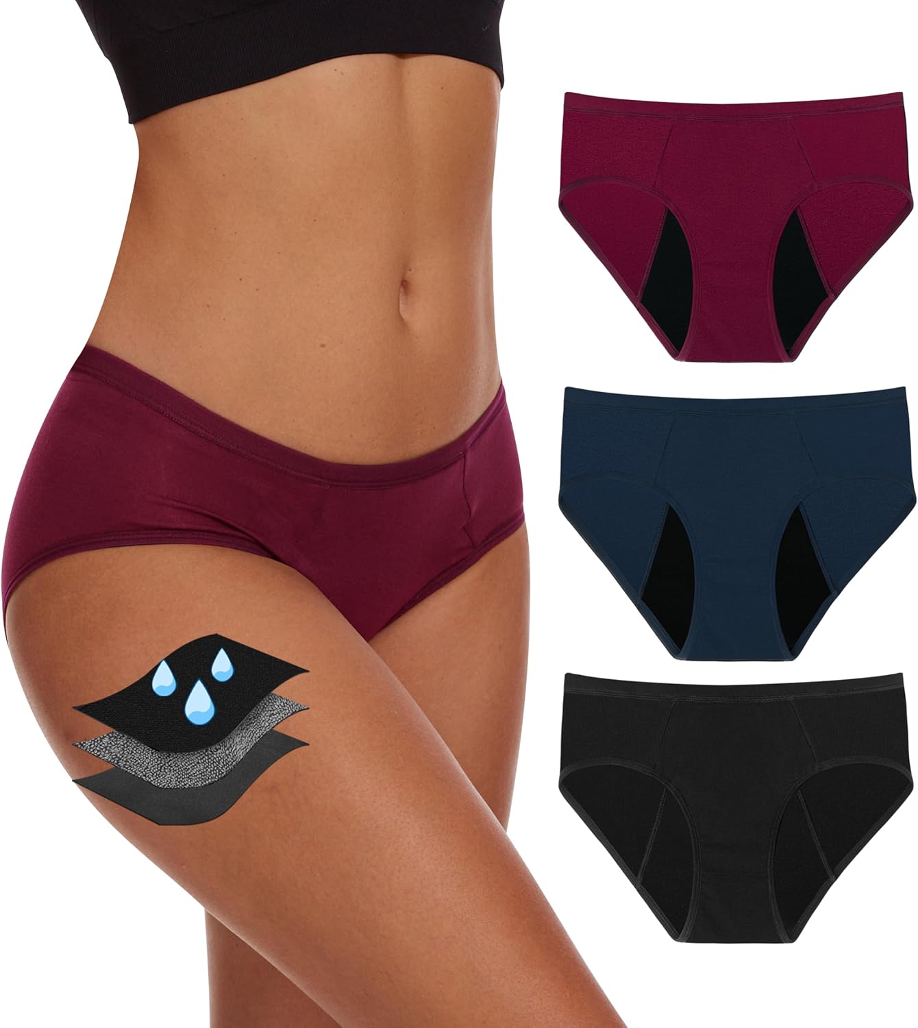 YESWEL Period Underwear For Women Leakproof Hipster Brief Heavy Flow 3 Pack