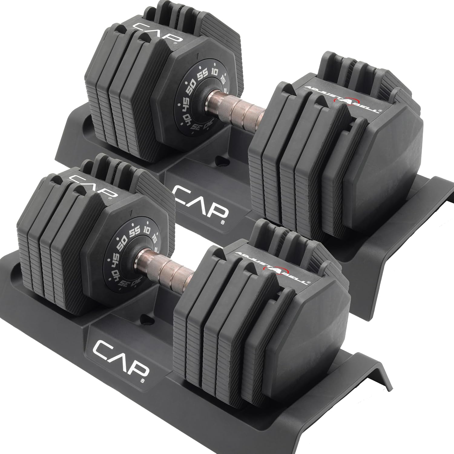 CAP ADJUSTABELL Adjustable Dumbbell Set, Premium Quick Select Adjustable Weights for Strength Training, Singles & Pairs, 25 LB & 55 LB, Hex Dumbbells, Multiple Handle Options