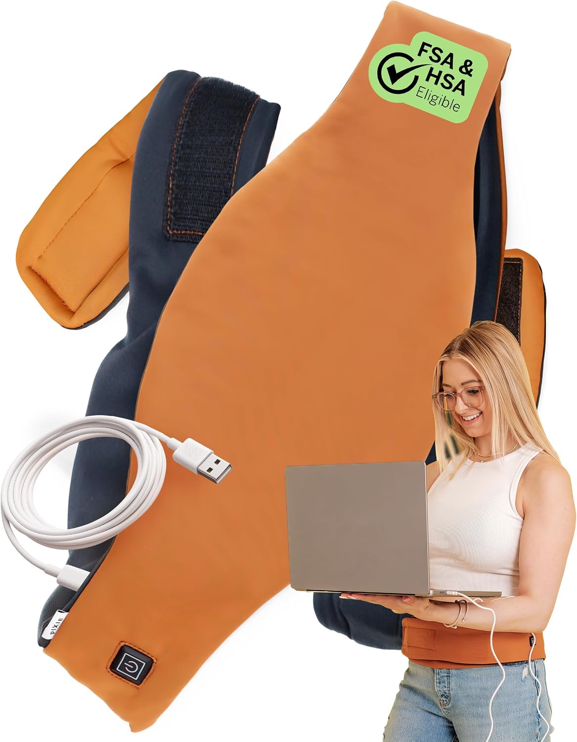 Pixie USB-Powered Heating Pad for Period Cramps – Wearable Menstrual Heat Belt for Back & Abdominal Pain – Portable Electric Heat Therapy Wrap for Women, XS-3XL