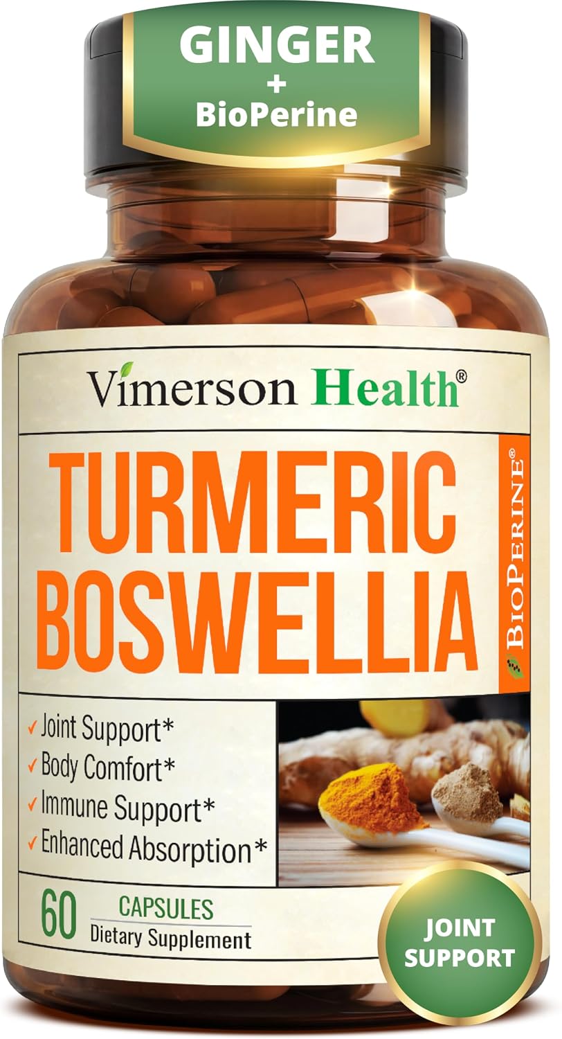 Boswellia Serrata Turmeric Curcumin Supplement: Organic Tumeric, Boswellia Extract, Ginger & BioPerine for Max Absorption – Inflammation & Joint Supplements for Men & Women – Non-GMO – 60 Capsules
