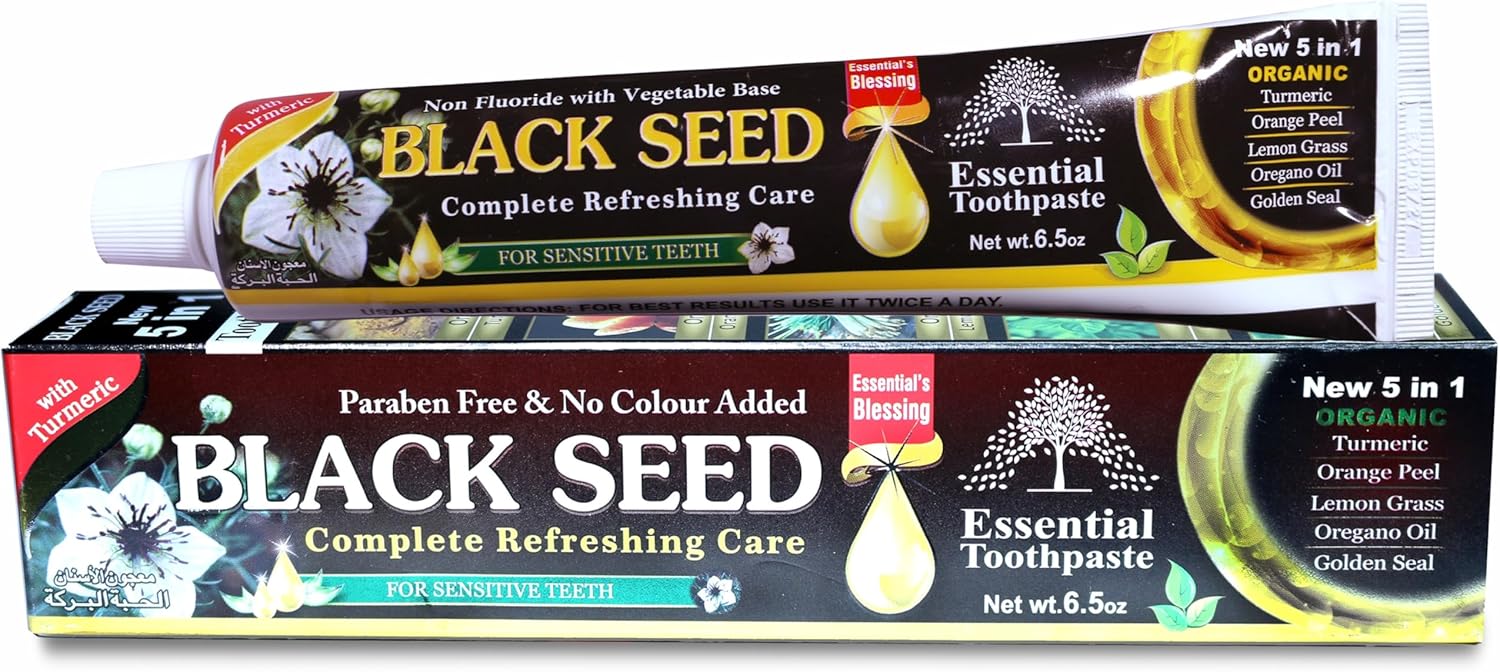 Black Seed Essential Toothpaste, 6.53oz Pack of 1 | Fluoride Free | Sensitive Teeth, organic black seed, tooth enamel hardening