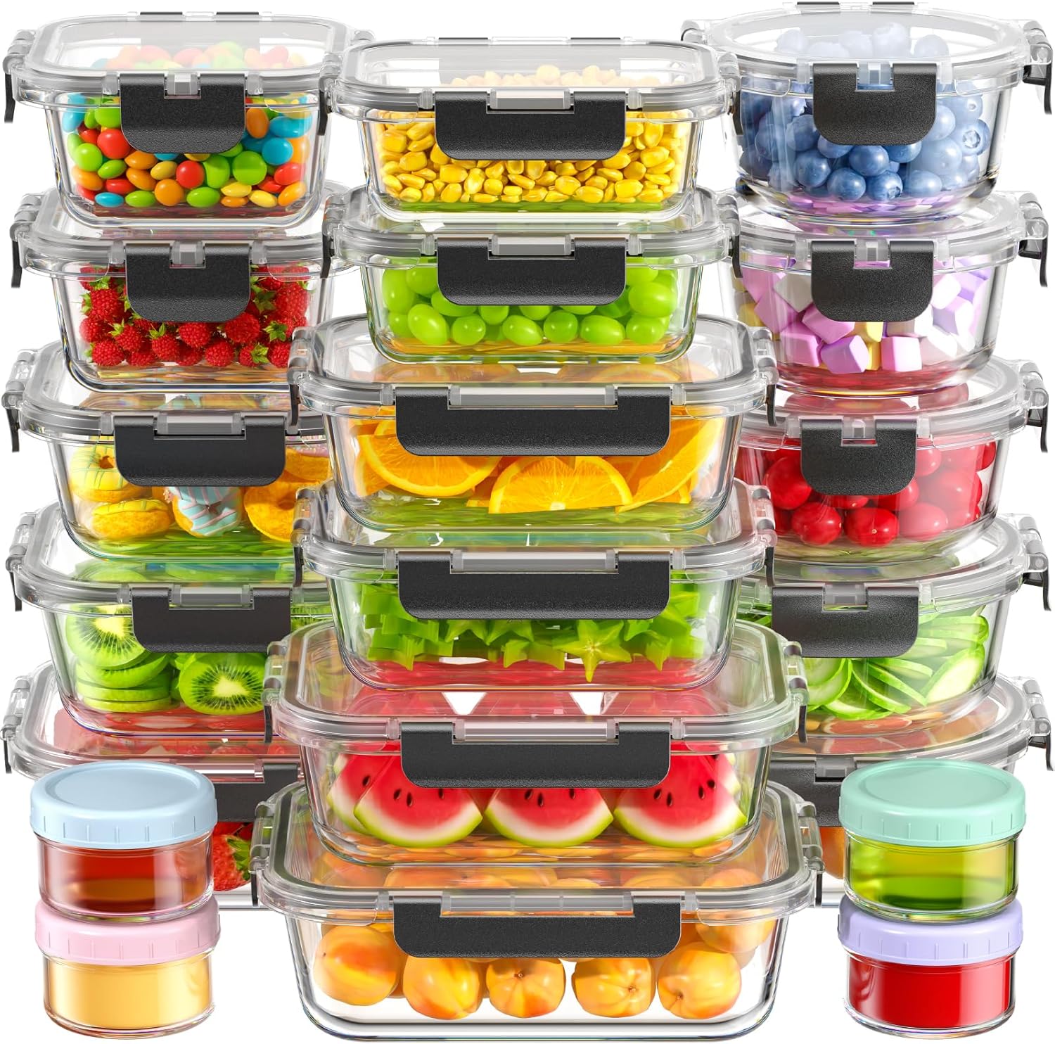 Canfanni 40 Piece Glass Food Storage Containers with Airtight Lids | Borosilicate, BPA-Free, Stackable, Leak-Proof, Meal Prep, Microwave, Dishwasher, Freezer Safe (20 lids & 20 Containers)