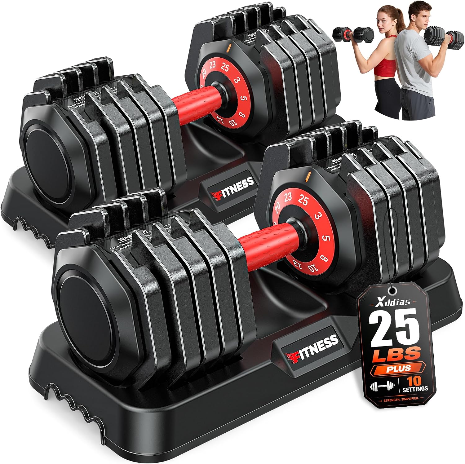 XDDIAS Adjustable Dumbbell Set for Home Gym Strength Training | 25 to 90 lbs, one-hand adjustable, non-slip knurled grip, compact storage, ideal for full-body strength training