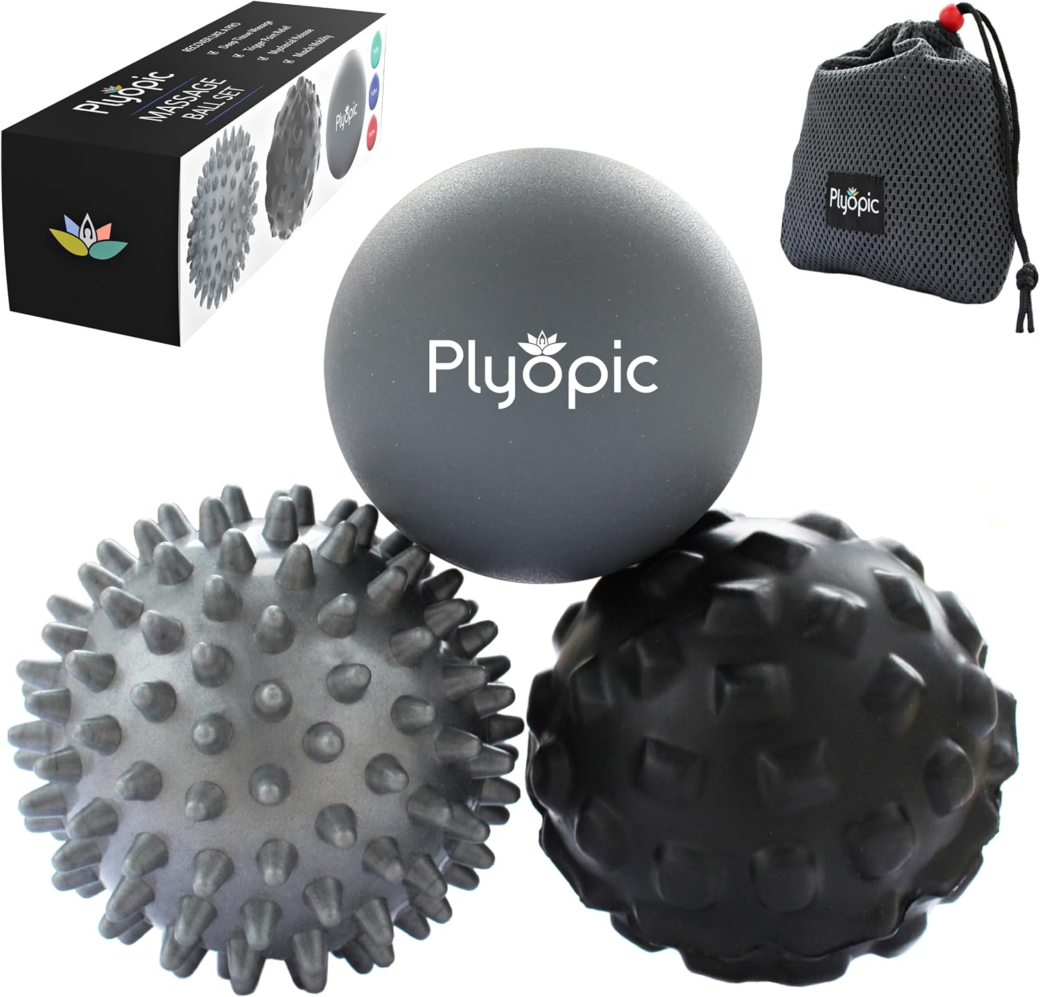 Plyopic. Massage Ball Set – for Deep Tissue Muscle Massage, Myofascial Release, Trigger Points, Mobility, Plantar Fasciitis – Eliminate Muscle Tension & Tightness in Your Back Neck Foot