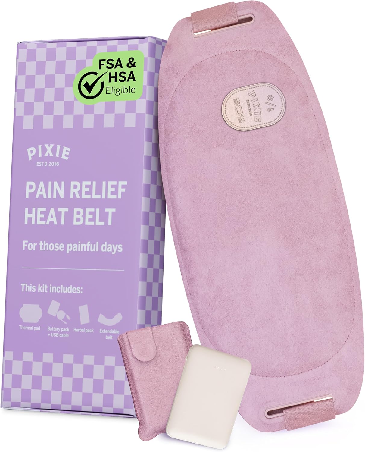 Pixie Period Heating Pad for Cramps – Wearable Cordless Graphene Heat Belt – 3 Heat Settings – Vibration Massage – Discreet – Adjustable Fit – Rechargeable – FSA Eligible and HSA Eligible – Purple