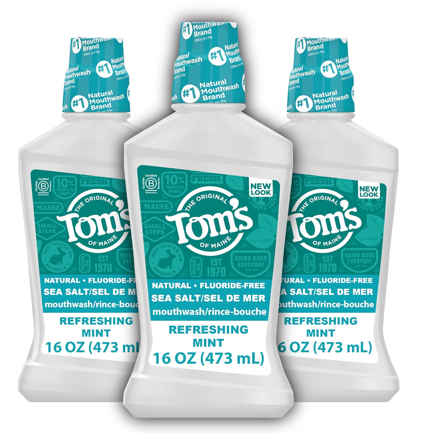 Tom’s of Maine Sea Salt Fluoride Free Mouthwash, Mint, 3 Pack, 16 fl oz