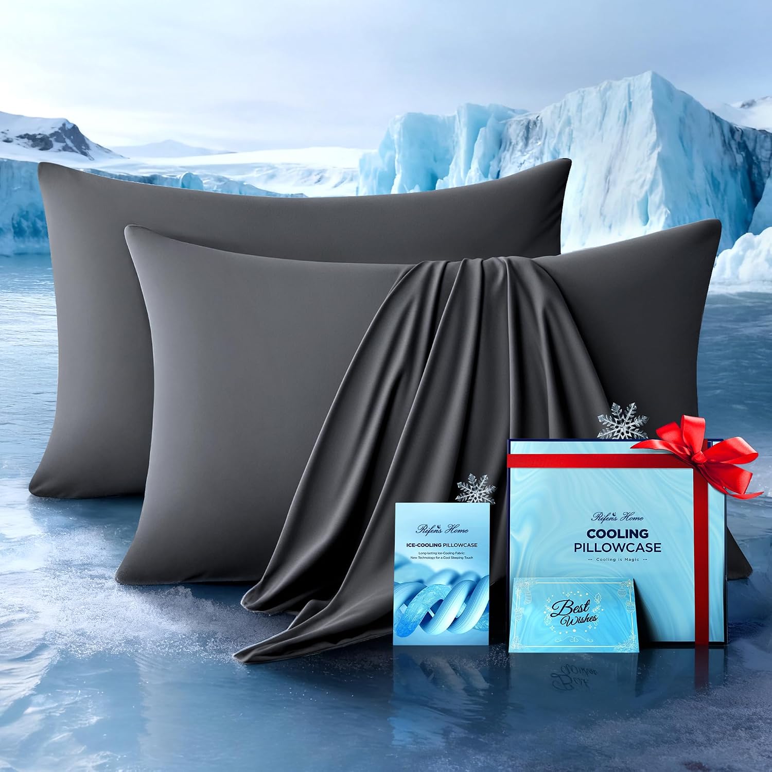 Ultra-Chill Cooling Pillowcase Set of 2 for Hot Sleepers, Softer Than Silk Pillow Cases for Protecting Hair & Skin, Breathable Bed Pillow Covers w/Zipper, Gifts for Women Men(Dark Gray, Queen)