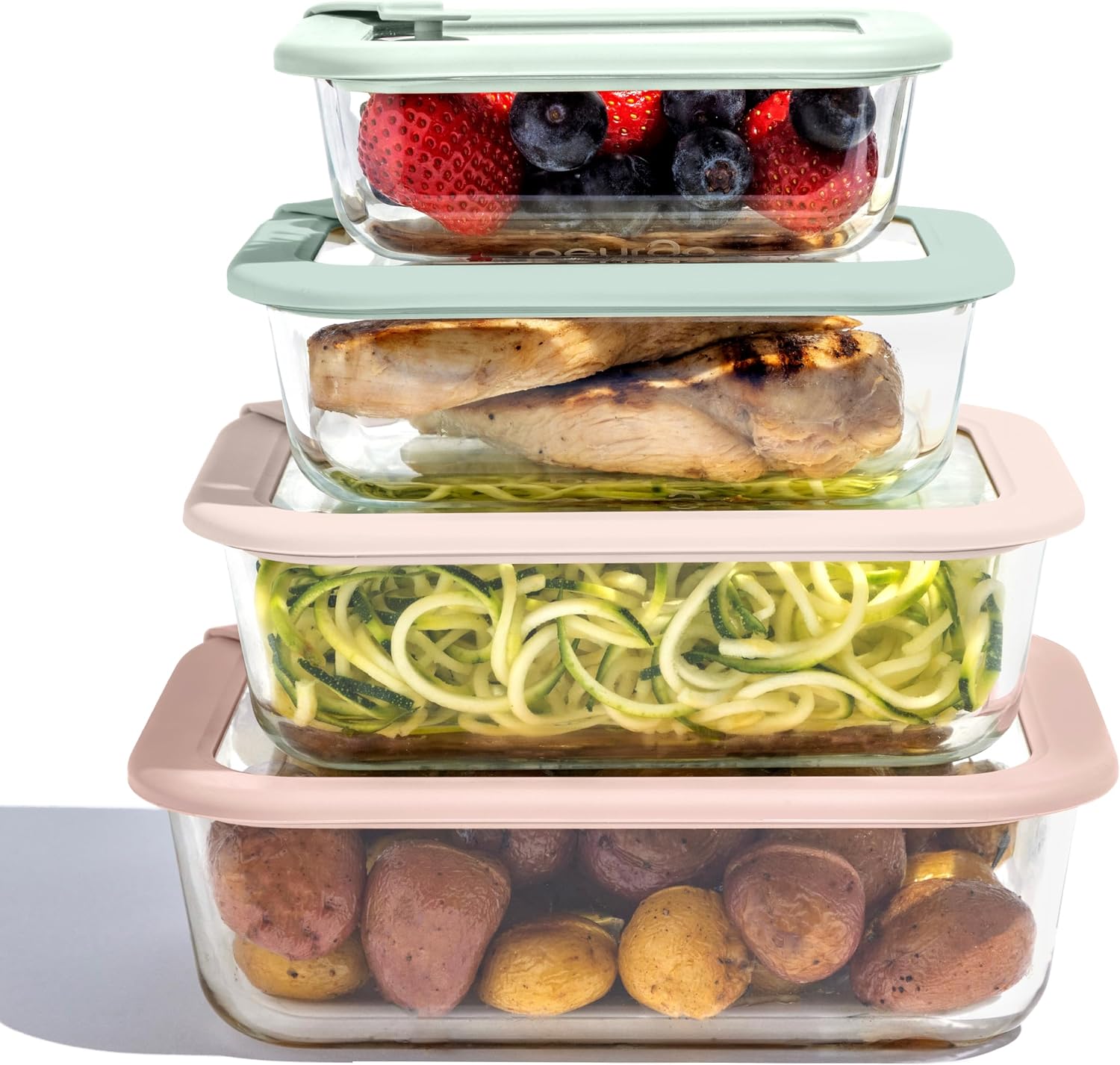 Bentgo Signature Glass Food Storage Containers with Lids, 8 Piece Set | Leak-Proof, Airtight, Borosilicate Glass, PFAS & BPA-Free, Microwave, Oven, Freezer & Dishwasher-Safe (Desert Sage)