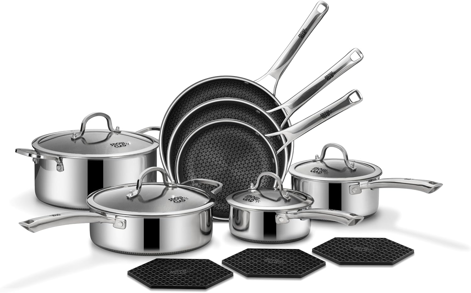 SNOWCLAD Pots and Pans Set Non Stick | Stainless Steel Kitchen Cookware