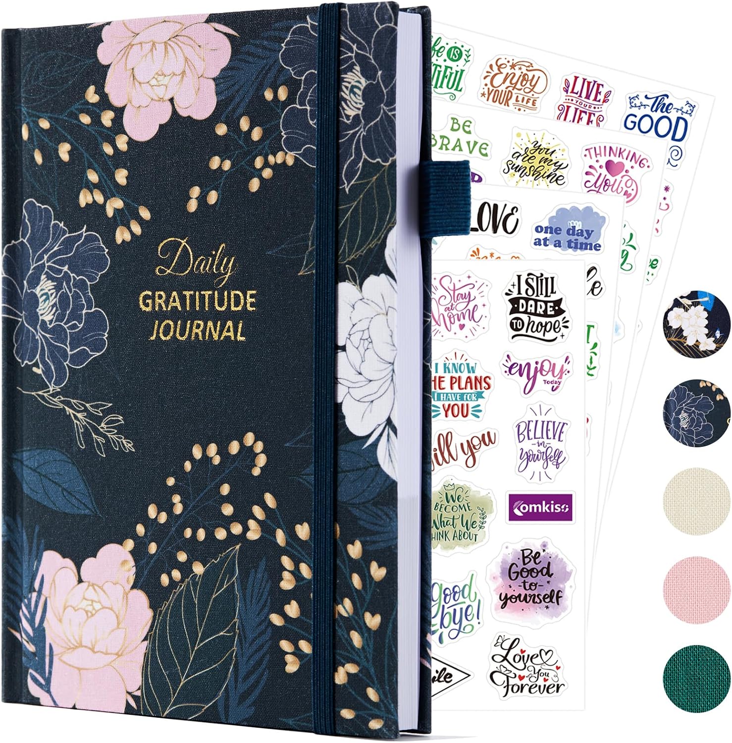 Comkiso Gratitude Journal with 4 Inspirational Stickers: Undated Daily Gratitude Journal for Women and Men – More Happiness, Affirmation, and Mindfulness in A Few Minutes with Prompts & Quotes (Peony)