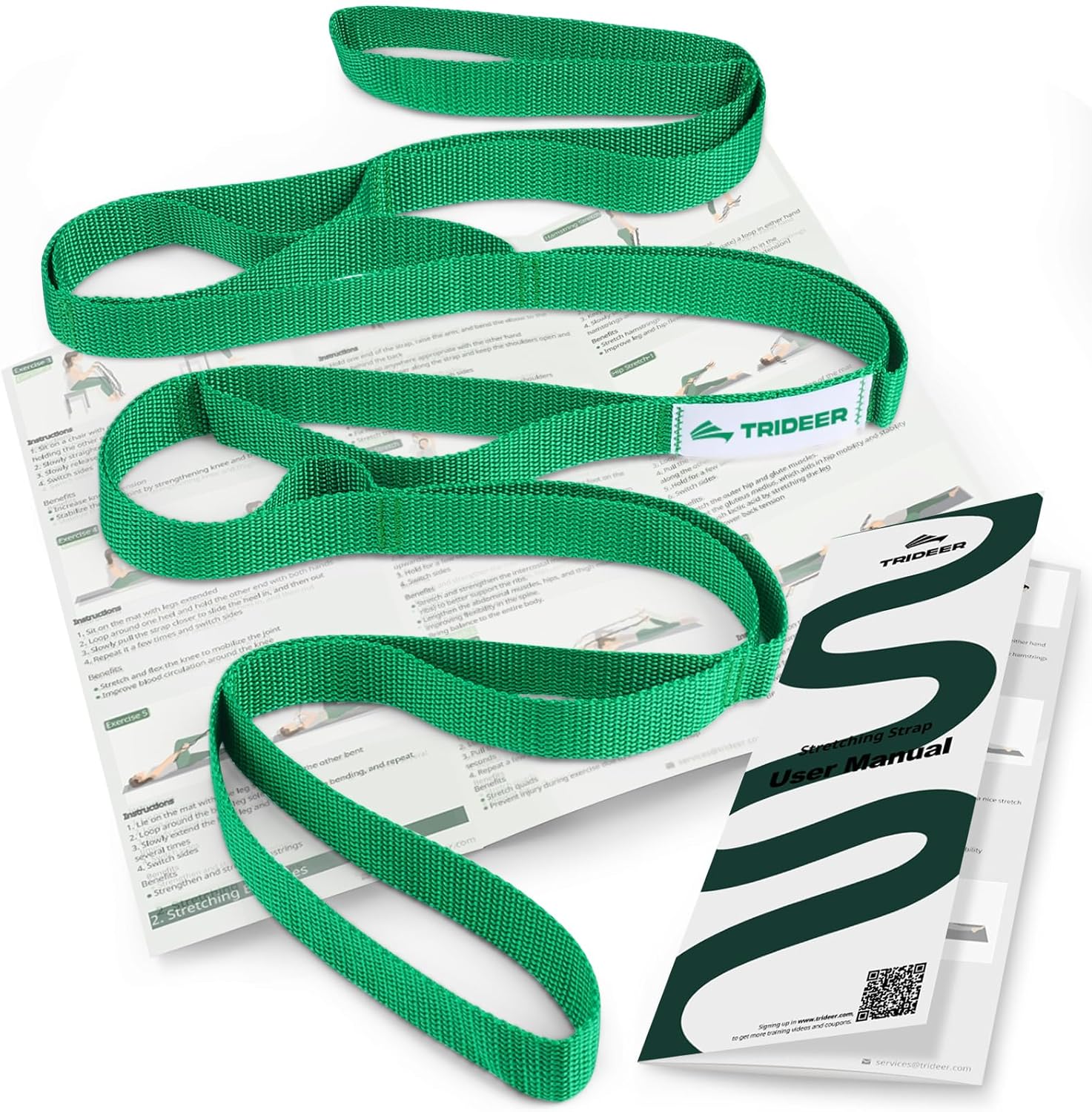 Trideer Stretching Strap with Loops & Leg Lifter, Non-Elastic PT Strap