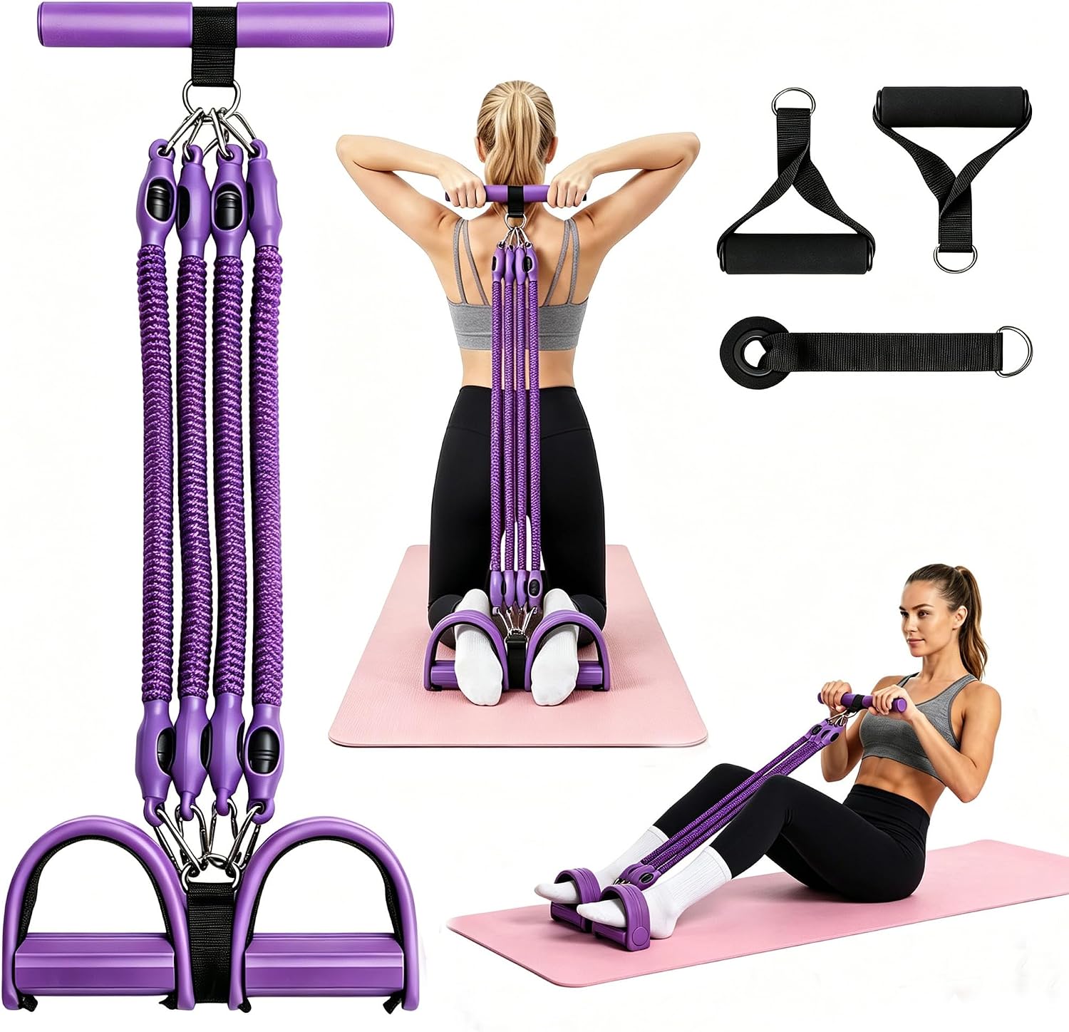 Resistance Band with Handle 100LBS Pedal Resistance Bands for Pilates Yoga Physical Therapy Leg,Abdomen,Waist,Arm,Workout Bands Exercise Resistance Bands Set for Women