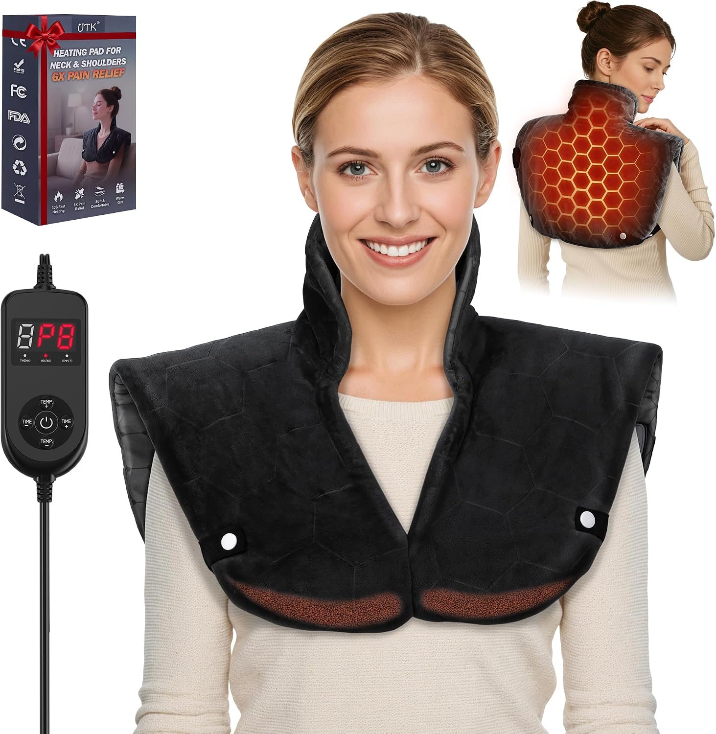 UTK Far Infrared Heating pad for Neck and Shoulders, 30s Fast Heating