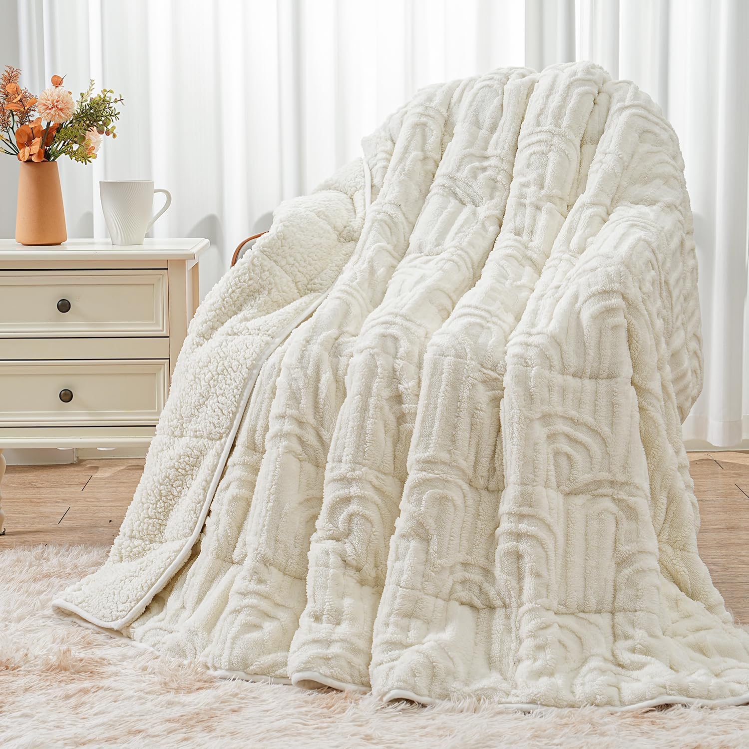 Wemore Fleece Weighted Blanket Queen Size 15lbs, Soft Sherpa Heavy Blankets