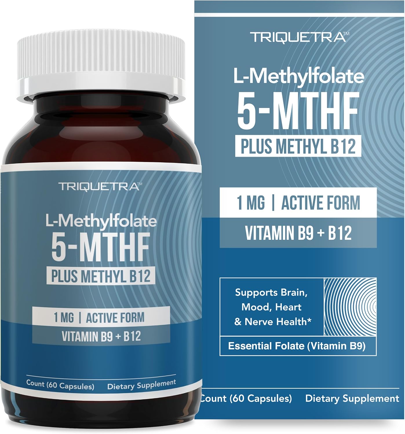 L Methyl Folate 1000 mcg Plus Methyl B12 Cofactor – Active 5-MTHF Form – Supports Mood, Methylation, Cognition – Highly Bioavailable Bioactive Forms of Vitamin B9 & B12 (60 Capsules – 60 Servings)