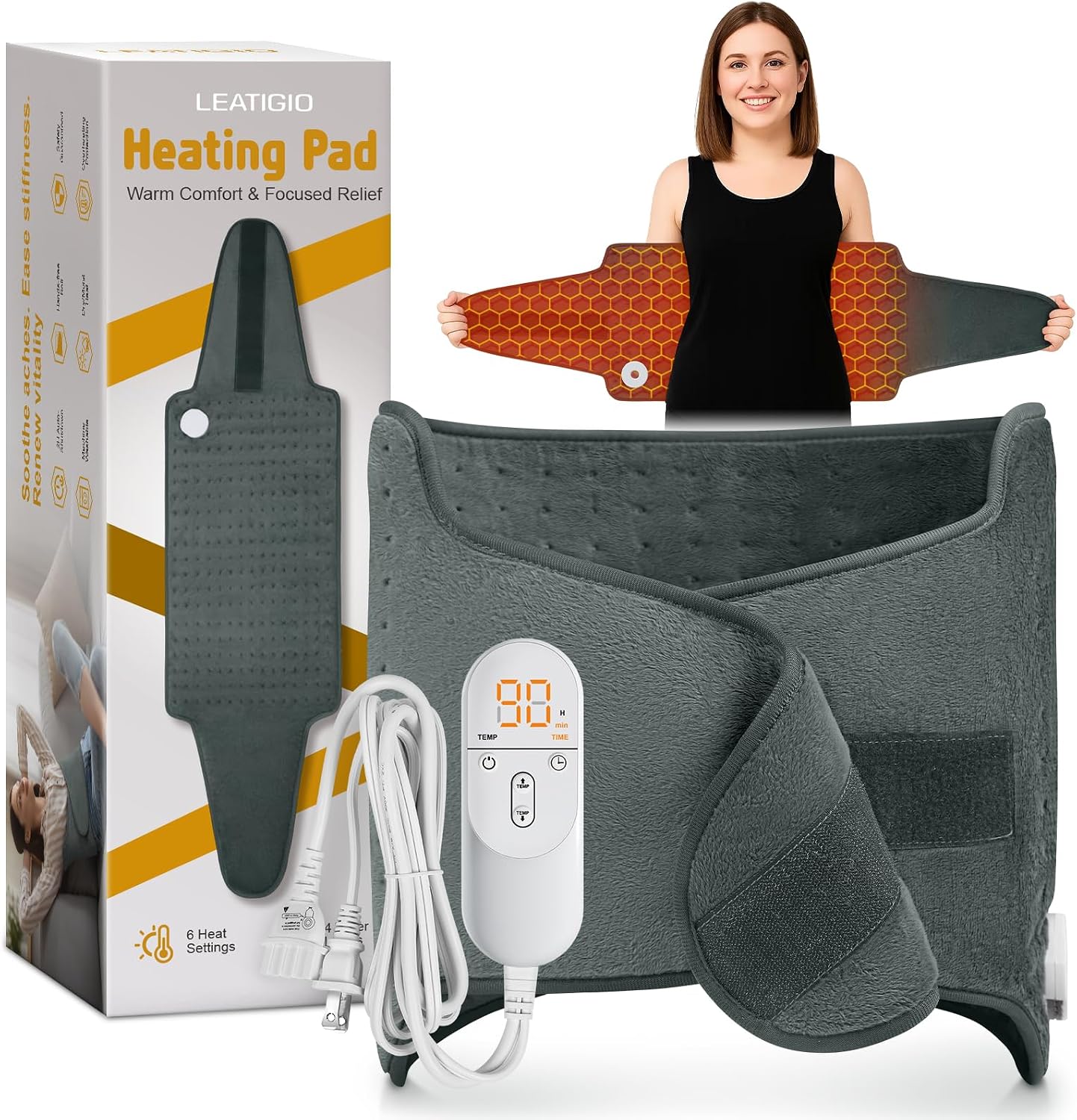 Heating Pad for Back, Electric Heating Pad for Period Cramps, Wrap Around Heat Pad for Waist Stomach Neck Shoulders Thigh Knee,Birthday Gifts for Women Men, Gifts for Men Women Mom Dad Wife Husband