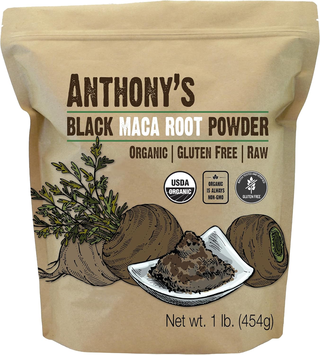 Anthony’s Organic Black Maca Powder, 1 lb, Raw, Gluten Free & Non GMO
