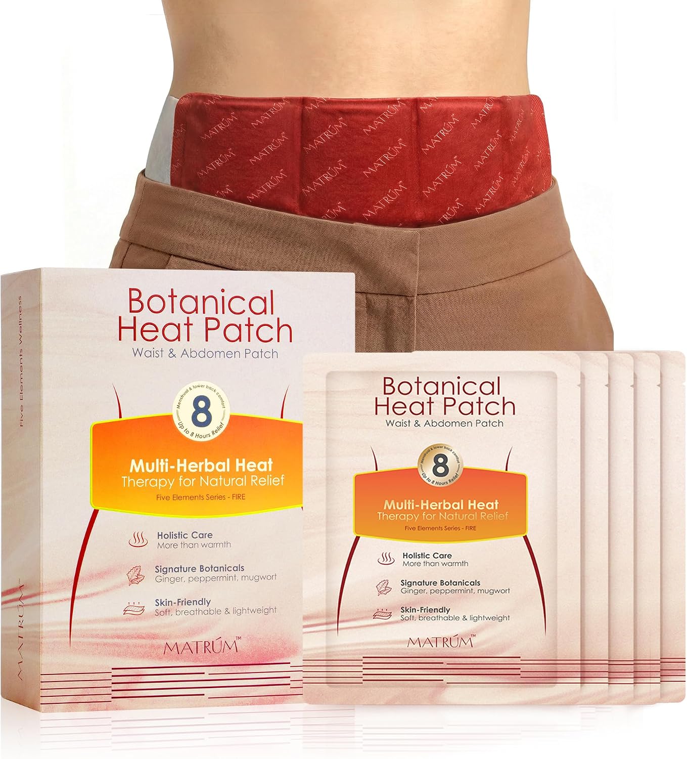 MATRÚM MATRÚM Menstrual Heating Pads for Cramps & Back Pain Relief – Adhesive Heat Wraps for Period Pain – Long-Lasting, Drug-Free Heat Therapy – Discreet, Skin-Friendly Wear,Up to 8 Hours – 5 Count
