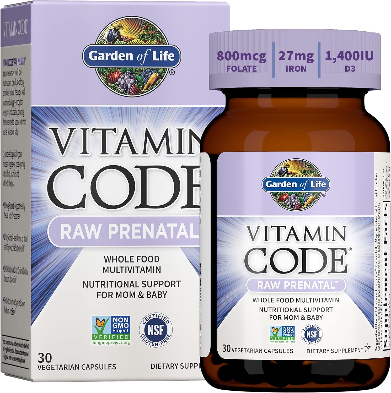 Garden of Life Vitamin Code Raw Prenatal Multivitamin, 10 Day Supply | Iron, Folate, Probiotics and Whole Food Nutrients, Immune and Cellular Energy Support, Non-GMO, Gluten-Free, Kosher