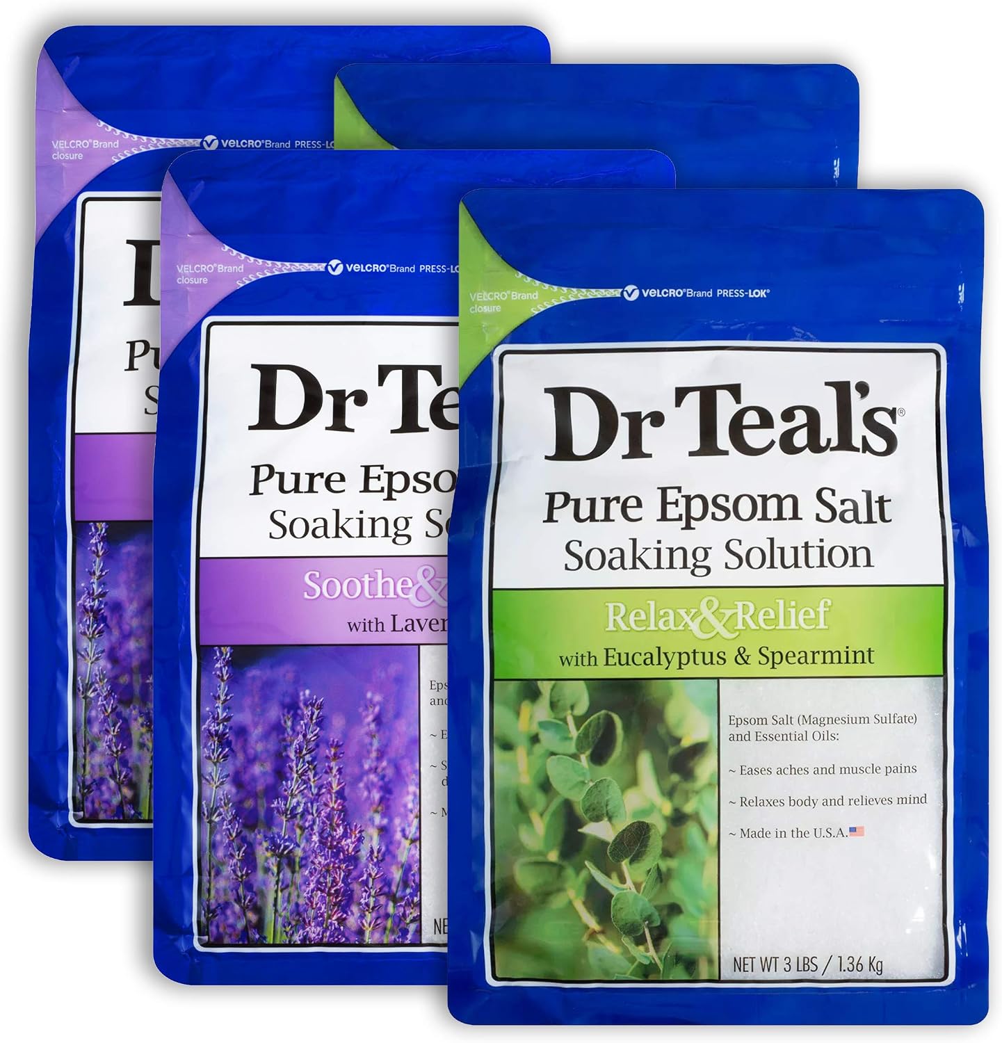 Dr. Teal’s Epsom Salt 12 lb Bath Time Value Pack – 6 lb Lavender, 6 lb Eucalyptus Spearmint – Bath Time Epsom Soaking Salts