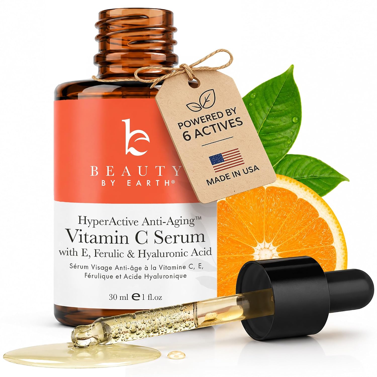 Vitamin C Face Serum – USA Made with Natural & Organic Ingredients | Skin Brightening Vitamin C Serum for Face for Women, Discoloration Correcting & Anti Aging Facial Formula with Antioxidants