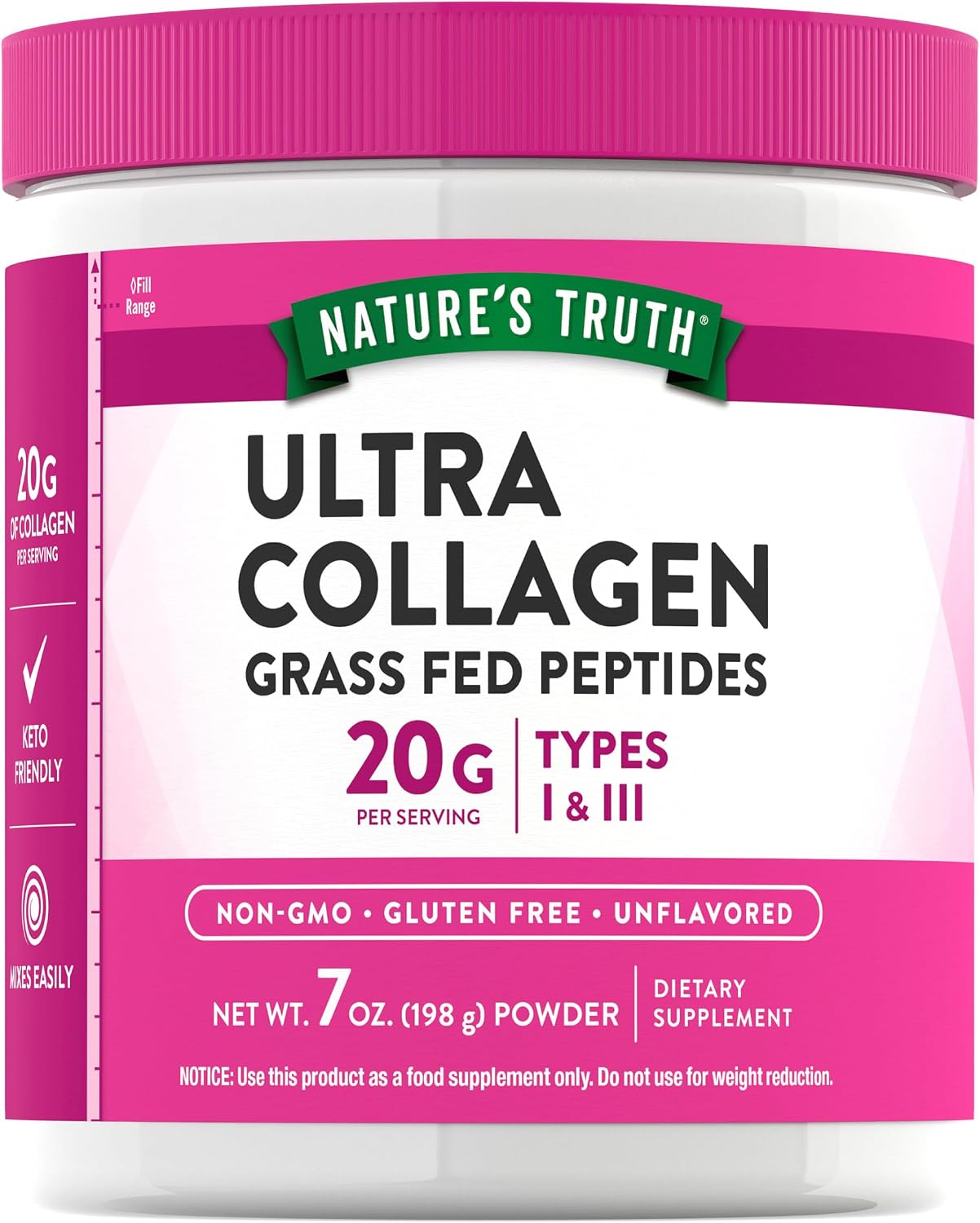 Nature’s Truth Collagen Powder | 7 oz | Type I and III | Unflavored | Grass Fed Peptides and Keto Friendly | Non-GMO & Gluten Free Supplement