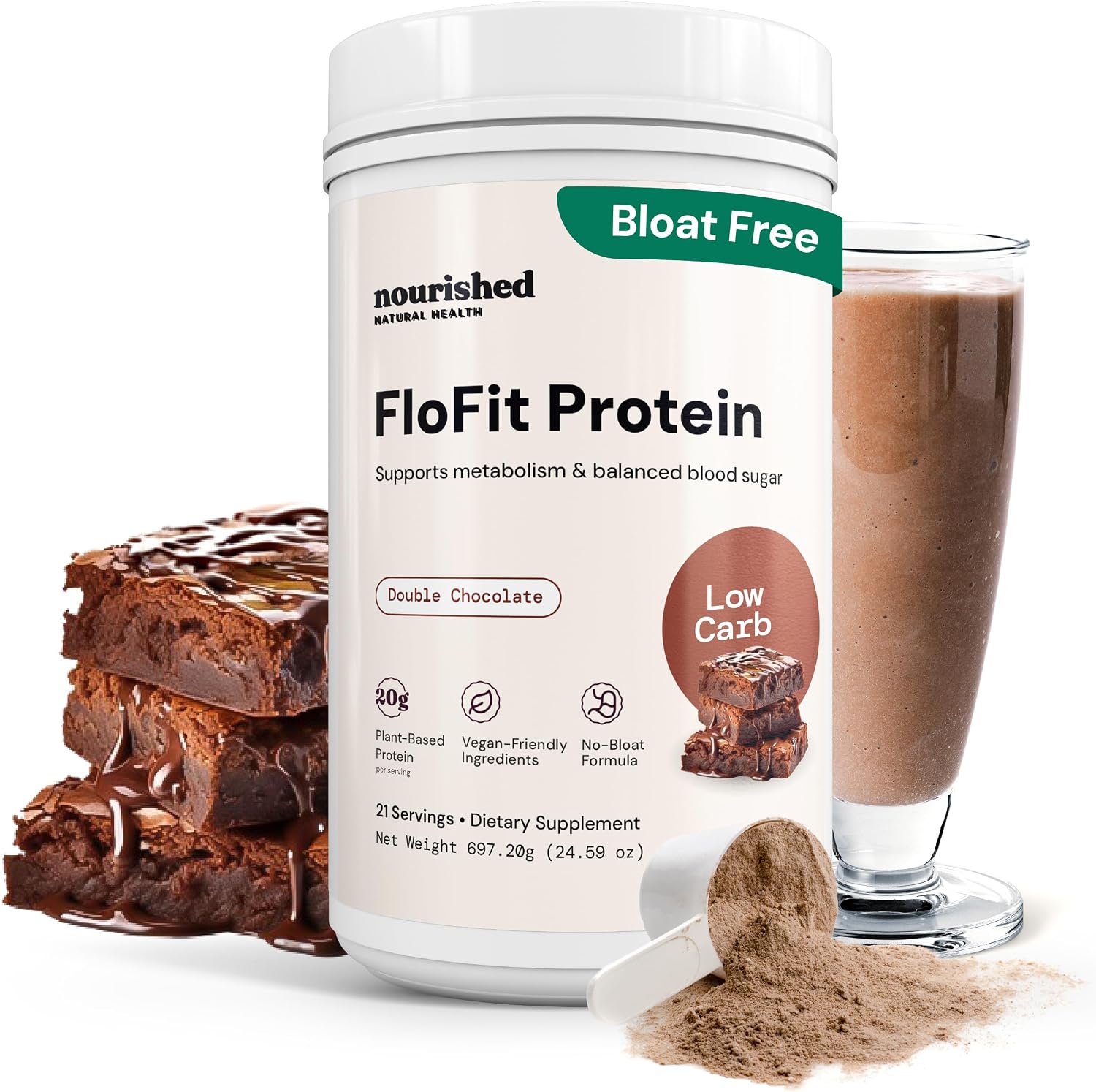 Nourished Natural Health FloFit Pea Protein Powder – Hormone Balance for Women – Vegan Plant Based Protein with Low Carbs – Acne Friendly, Cycle Friendly, Easy to Digest – Gluten-Free, Caffeine-Free