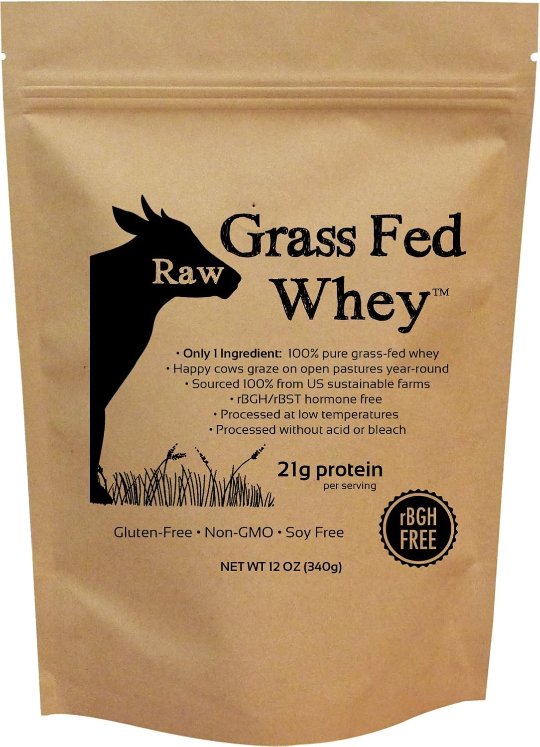 Raw Grass Fed Whey Protein Powder, Unflavored – 1 Ingredient, No Additives or Fillers, Undenatured, Made in USA, 12 oz