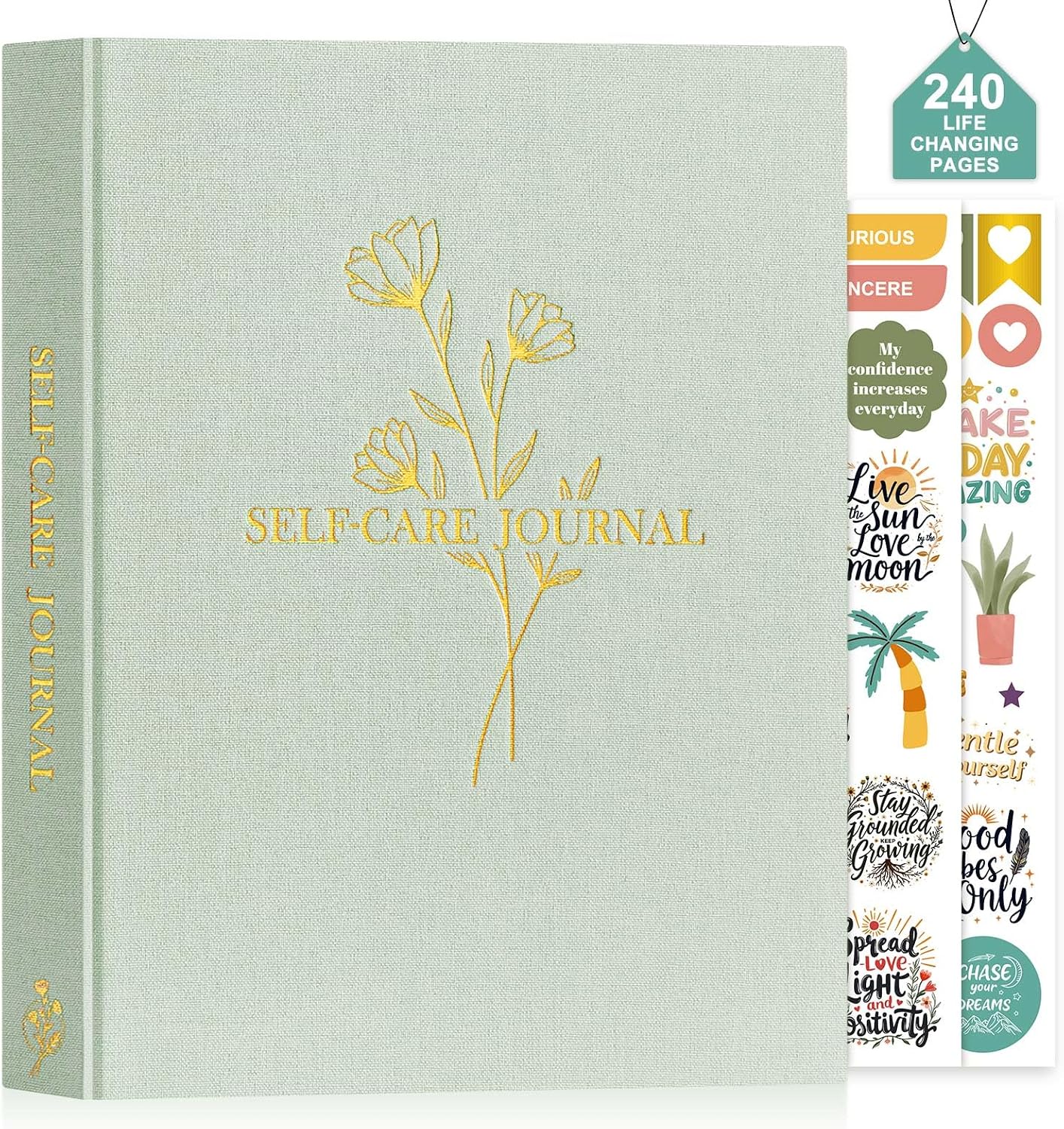 Lanpn Self Care Journal for Women, Self Love Guided Journals with Prompts, Daily Reflection Wellness & Gratitude Planner, 5 Minute Mental Health Notebook, Mindfulness Mood Log, 240 Pages, Sage Green