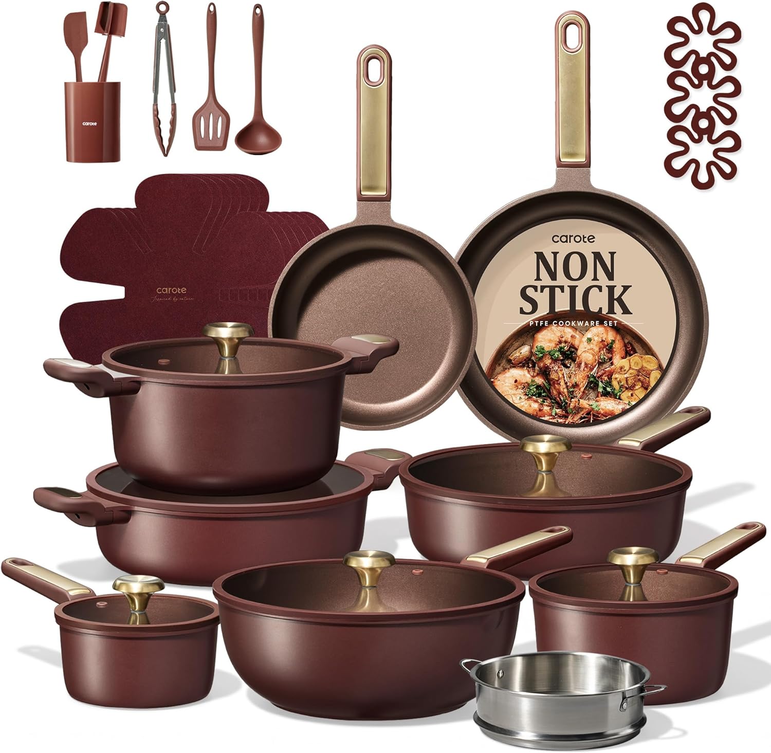 CAROTE 31pcs Nonstick Cookware Sets, Pots and Pans Set with Wok