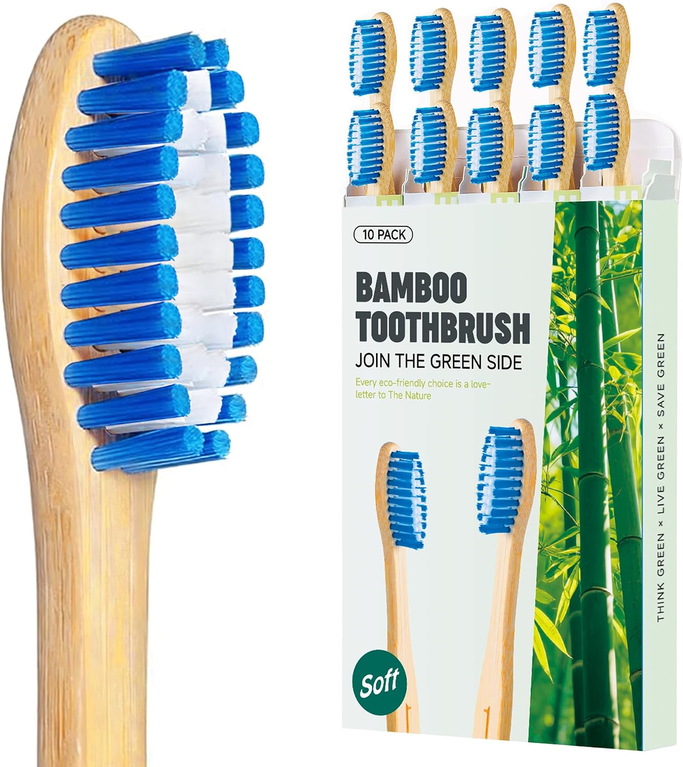 Bamboo Toothbrushes, Plant-Based Soft Bristles 10 Pack | Plastic Free Toothbrush Non Toxic Natural Organic Toothbrush, Wooden Non Plastic Toothbrushes, All Natural Biodegradable