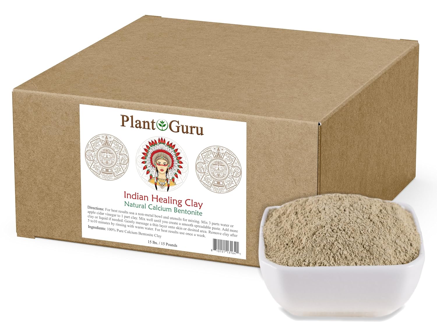 Plant Guru Calcium Bentonite Clay Powder 15 lbs. Bulk Wholesale 100% Natural Indian Healing Clay – Deep Pore Cleansing Facial And Body Mask – Detox Clay for Face, Hair, Acne, and Bath.