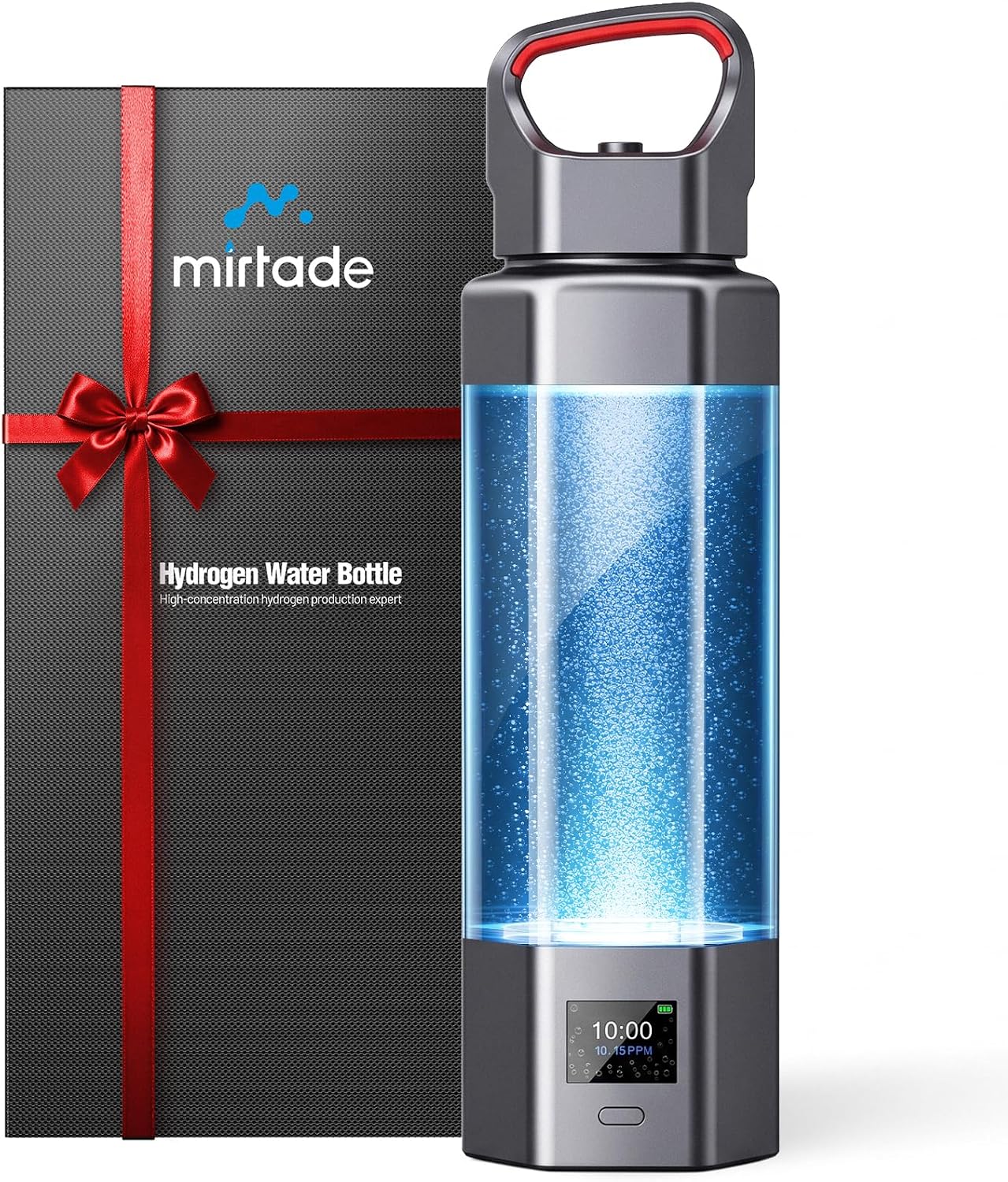 Hydrogen Water Bottle Generator, 10000+ PPB Molecular Hydrogen Water Machine, Portable Water Ionizer with Ergonomic Handle, SPE/PEM, Leak-Proof, H2 Certified, Perfect for Home Gym Office(Gray)