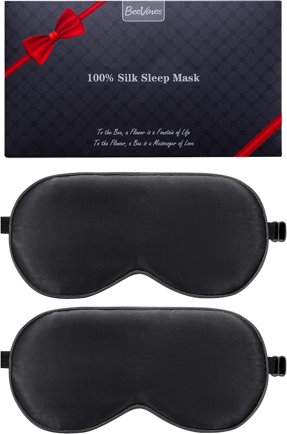 BeeVines 100% Mulberry Silk Sleep Mask, Blackout Eye Masks(Black & Black)